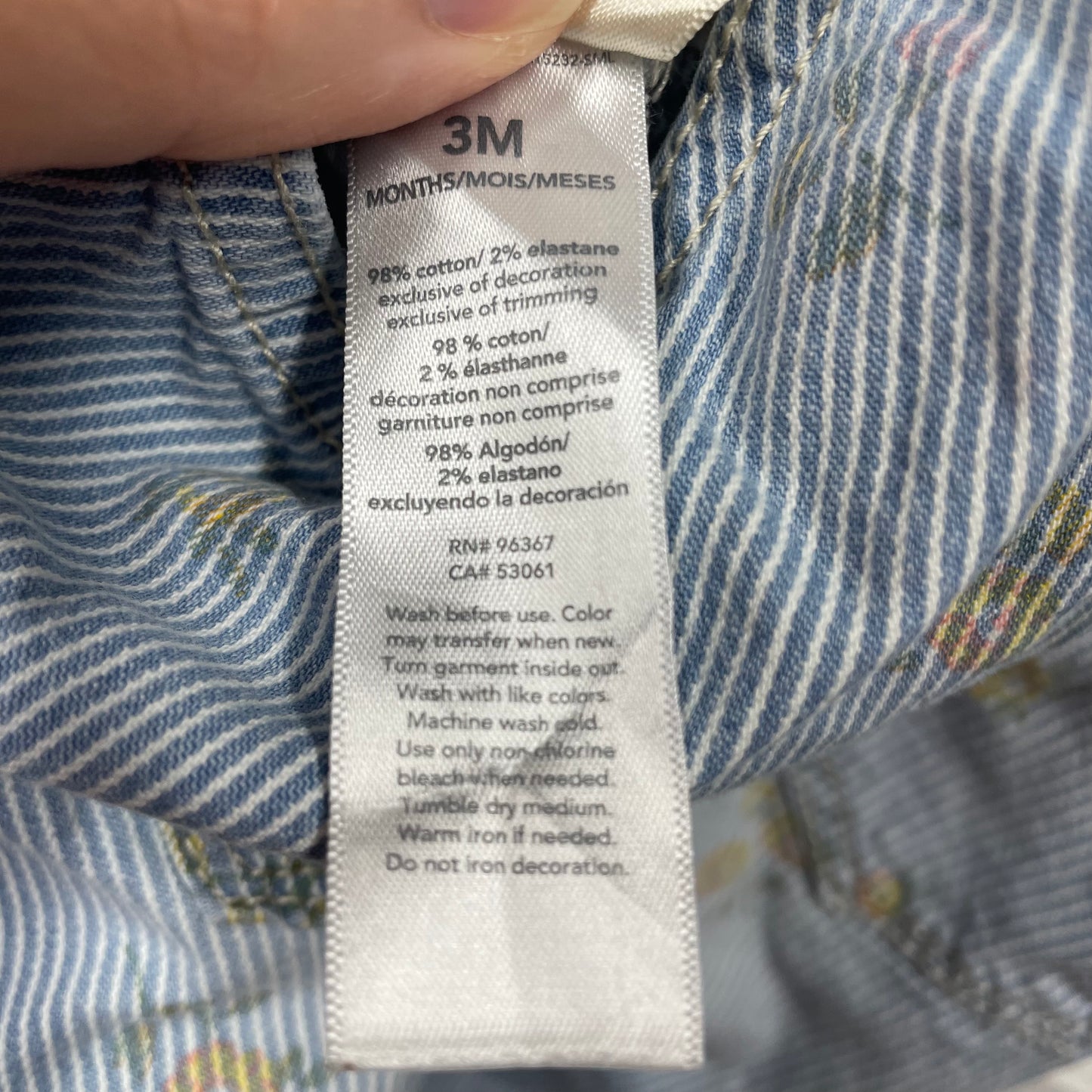 Oshkosh Girls Overalls Blue White Stripes Floral Sz 3m 3mths