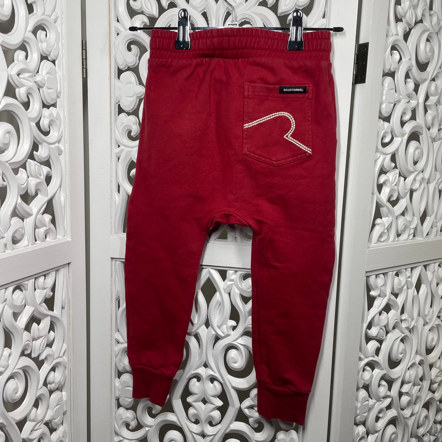 Rock Your Kid Boys Red Trackies with Stars Size 4