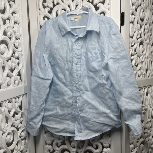 Seed Boys Long Sleeve Shirt Blue Size 6-7 (missing button)