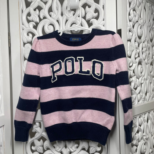 Ralph Lauren Polo Girls Jumper Size 6 Pink Blue Stripes
