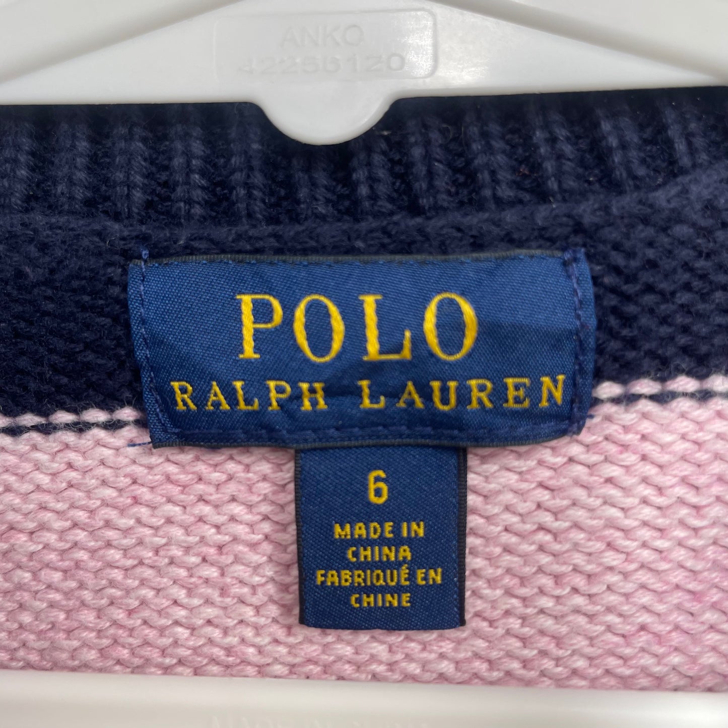 Ralph Lauren Polo Girls Jumper Size 6 Pink Blue Stripes