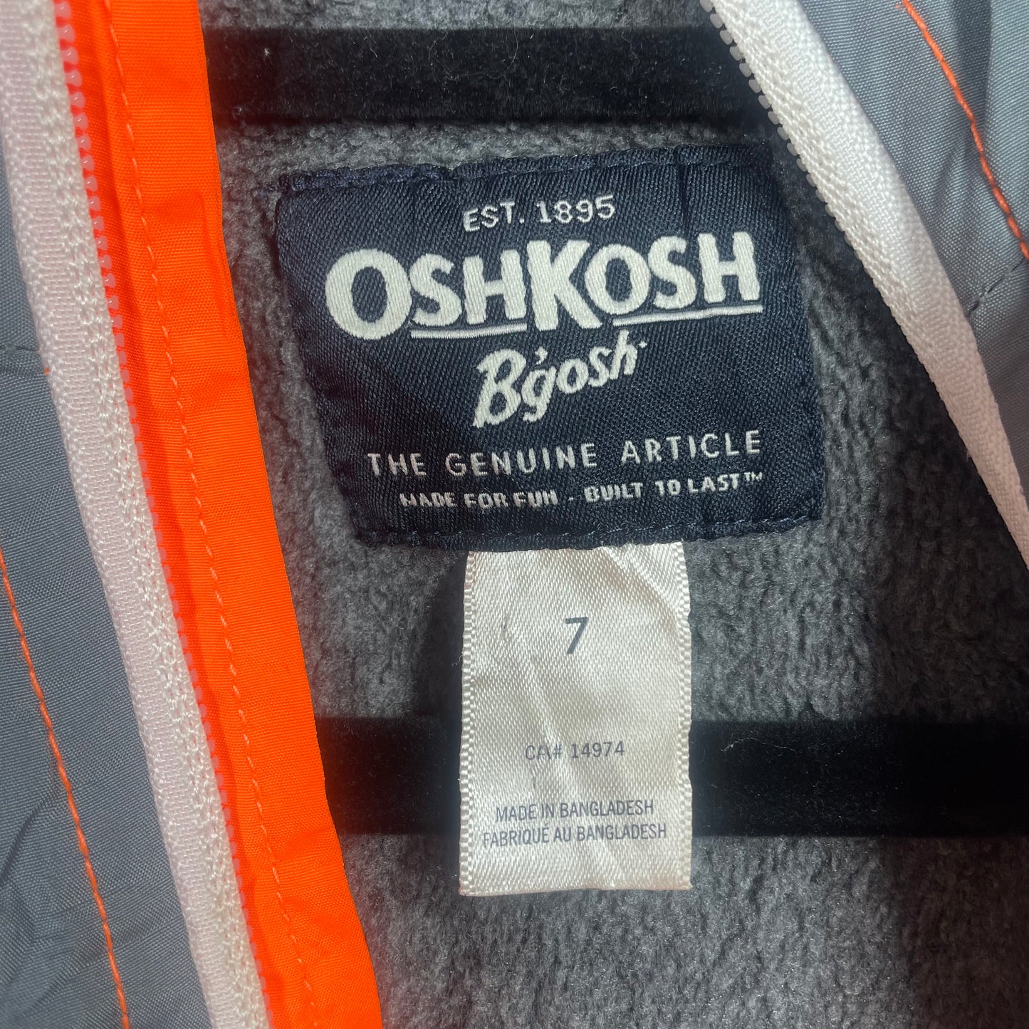 Oshkosh Boys Jacket Size 7 With Hood Full Zip