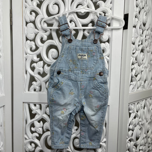 Oshkosh Girls Overalls Blue White Stripes Floral Sz 3m 3mths