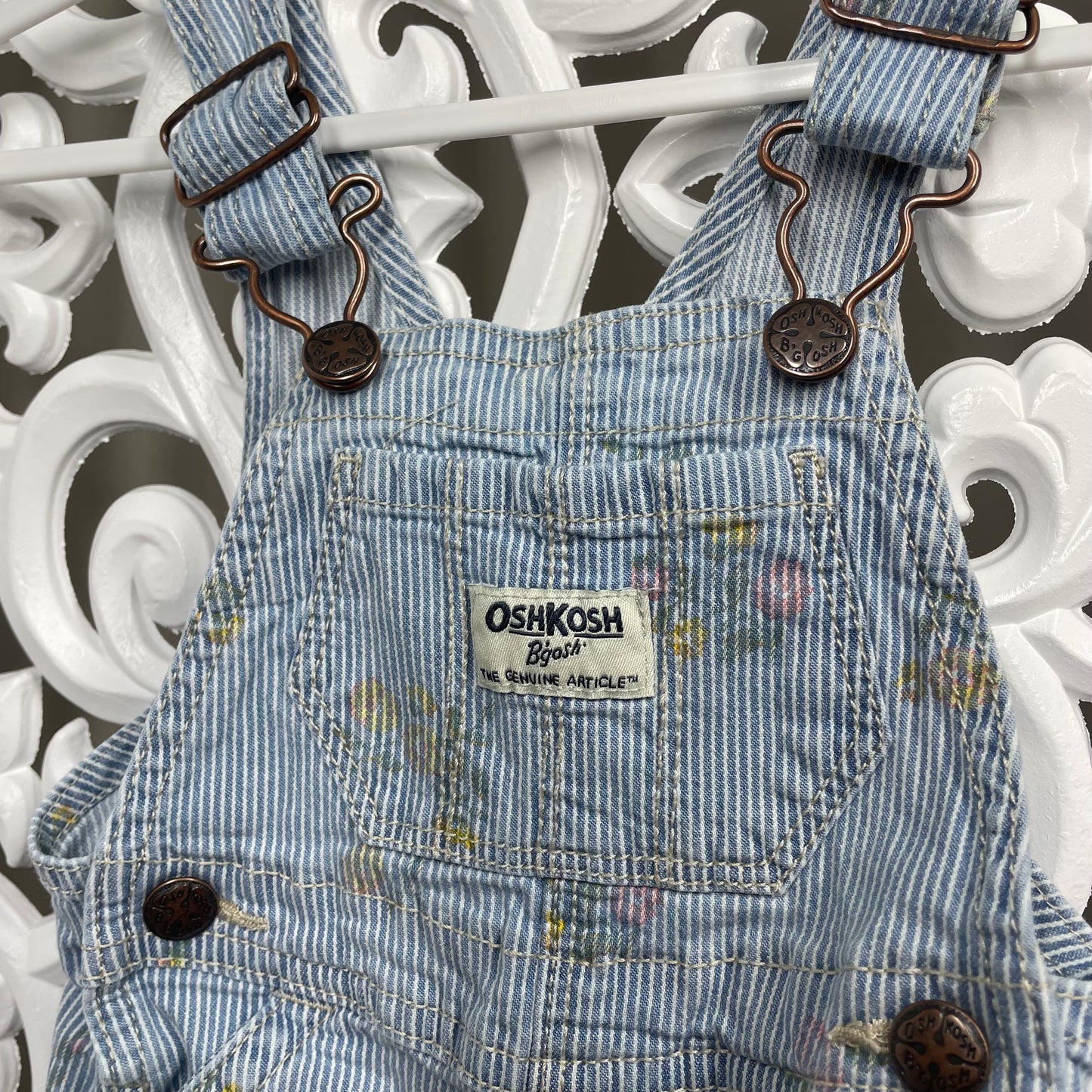 Oshkosh Girls Overalls Blue White Stripes Floral Sz 3m 3mths