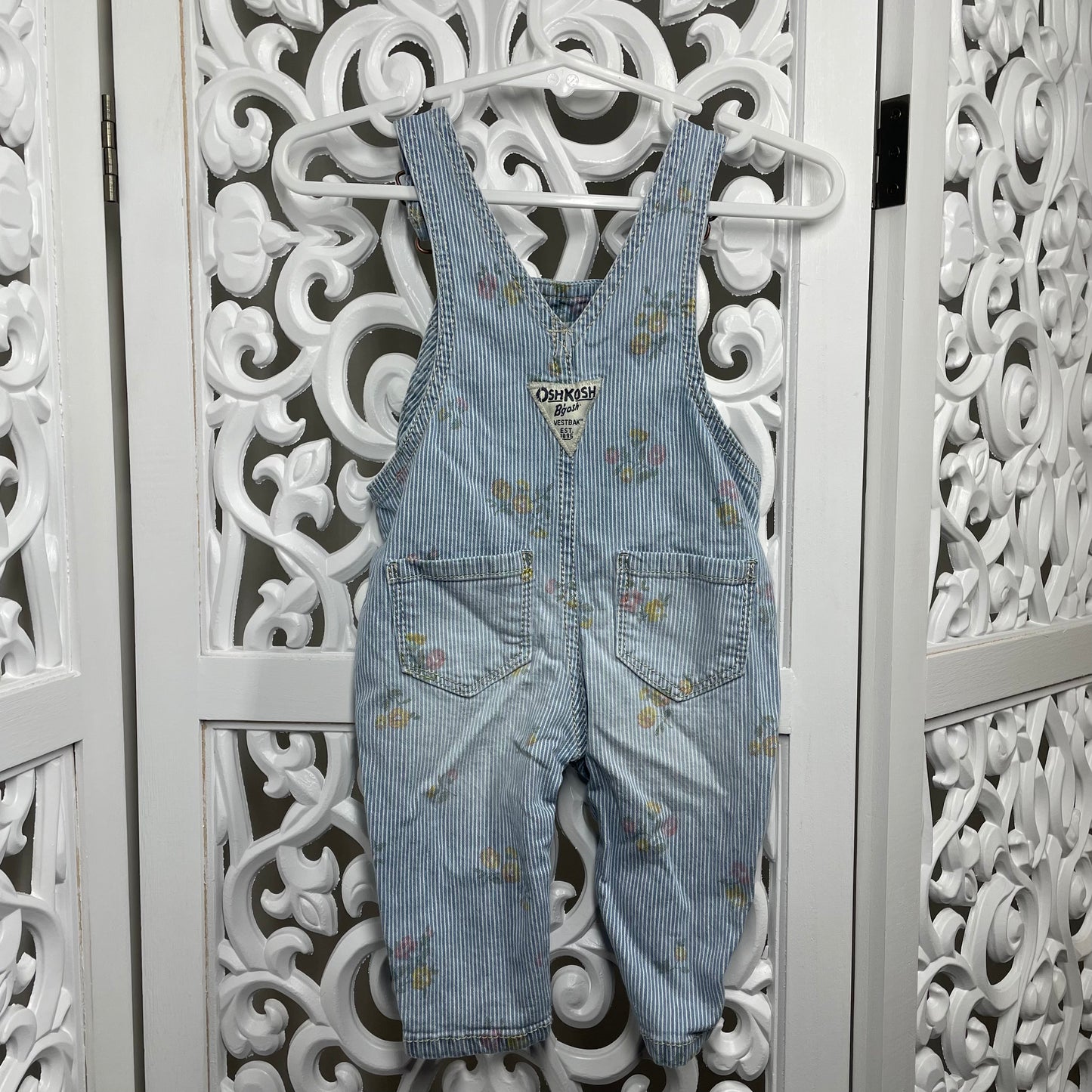 Oshkosh Girls Overalls Blue White Stripes Floral Sz 3m 3mths