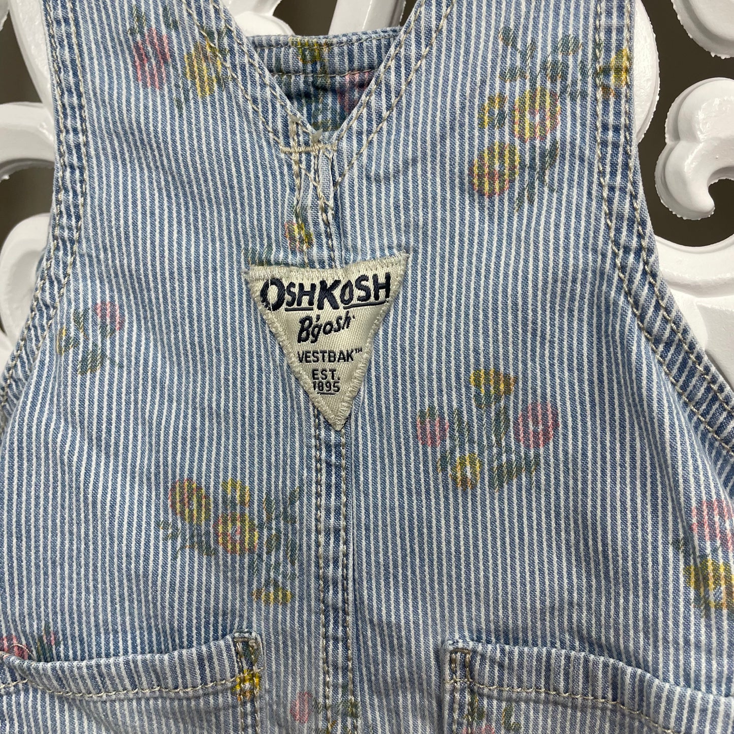Oshkosh Girls Overalls Blue White Stripes Floral Sz 3m 3mths