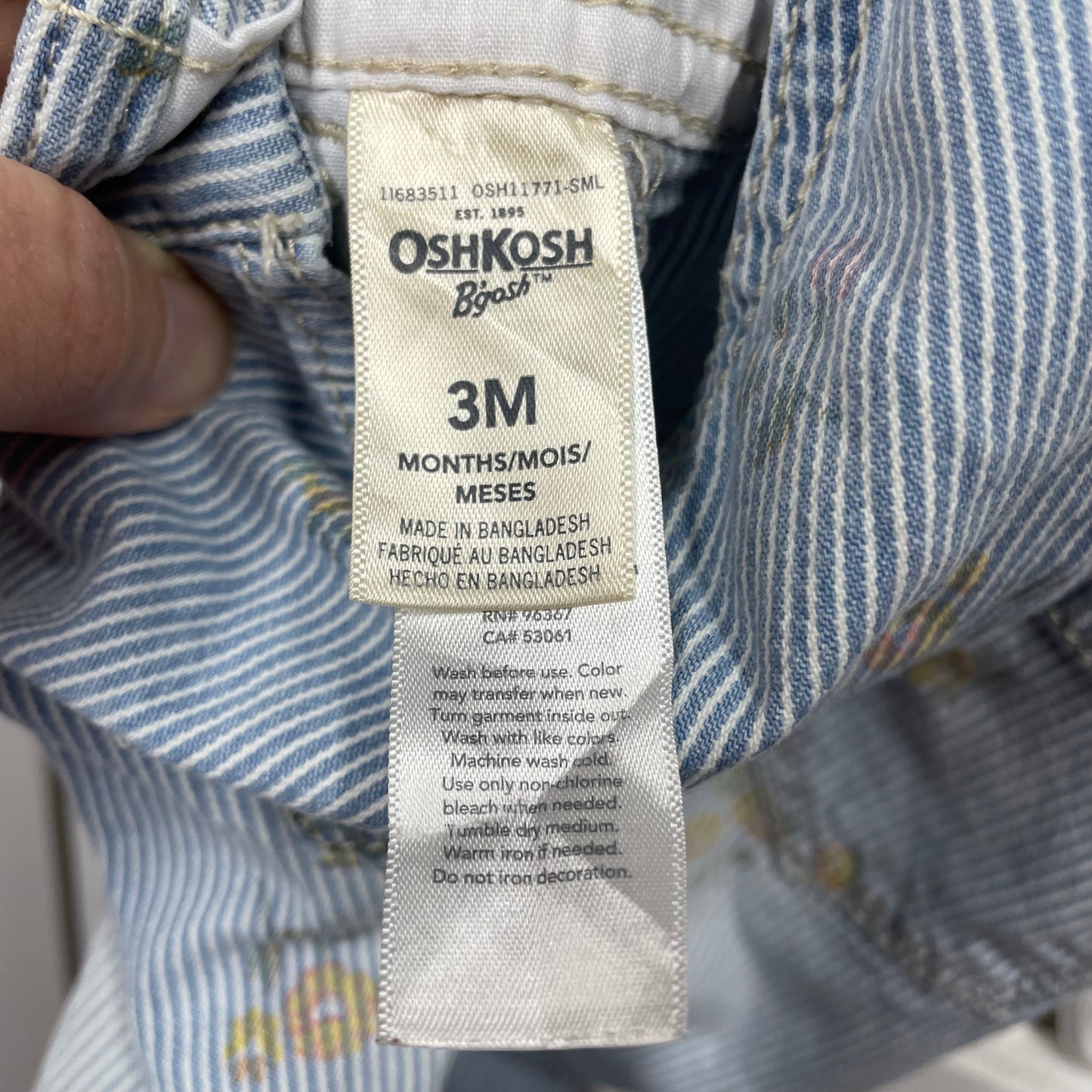 Oshkosh Girls Overalls Blue White Stripes Floral Sz 3m 3mths